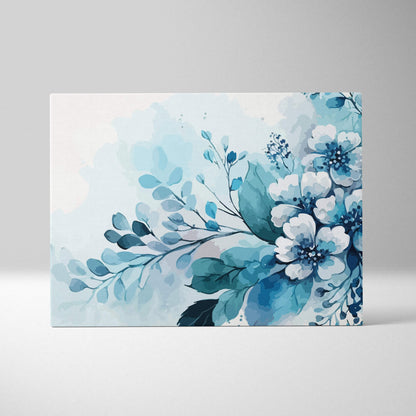 Watercolor floral bouquet canvas wall art in teal navy icy blues