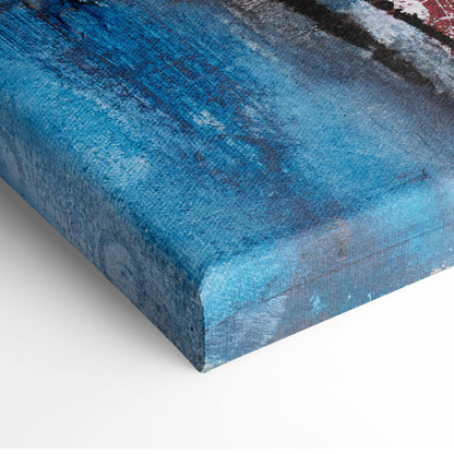Blue coral abstract canvas wall art with textured layered brushstrokes in a thick gallery wrapped frame for contemporary decor
