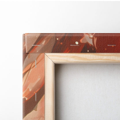 A wooden-framed canvas print of crimson guardian dragon wall art with textured warm red and brown tones