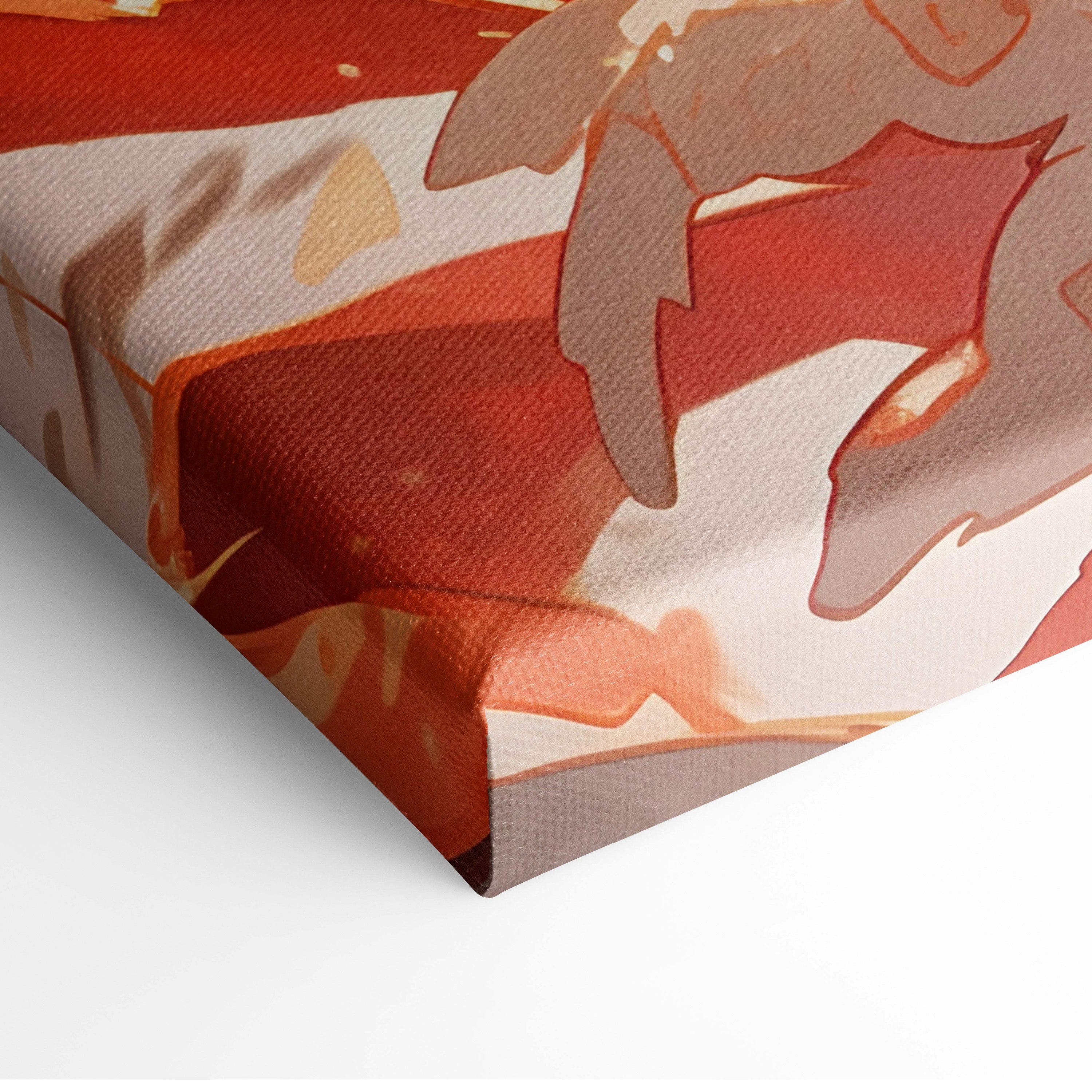 A canvas print featuring bold red white and beige brushstrokes in crimson guardian dragon anime shrine maiden art