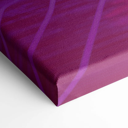 Purple abstract canvas print with diagonal brushstroke patterns in retro neon grid horizon synthwave wall decor style