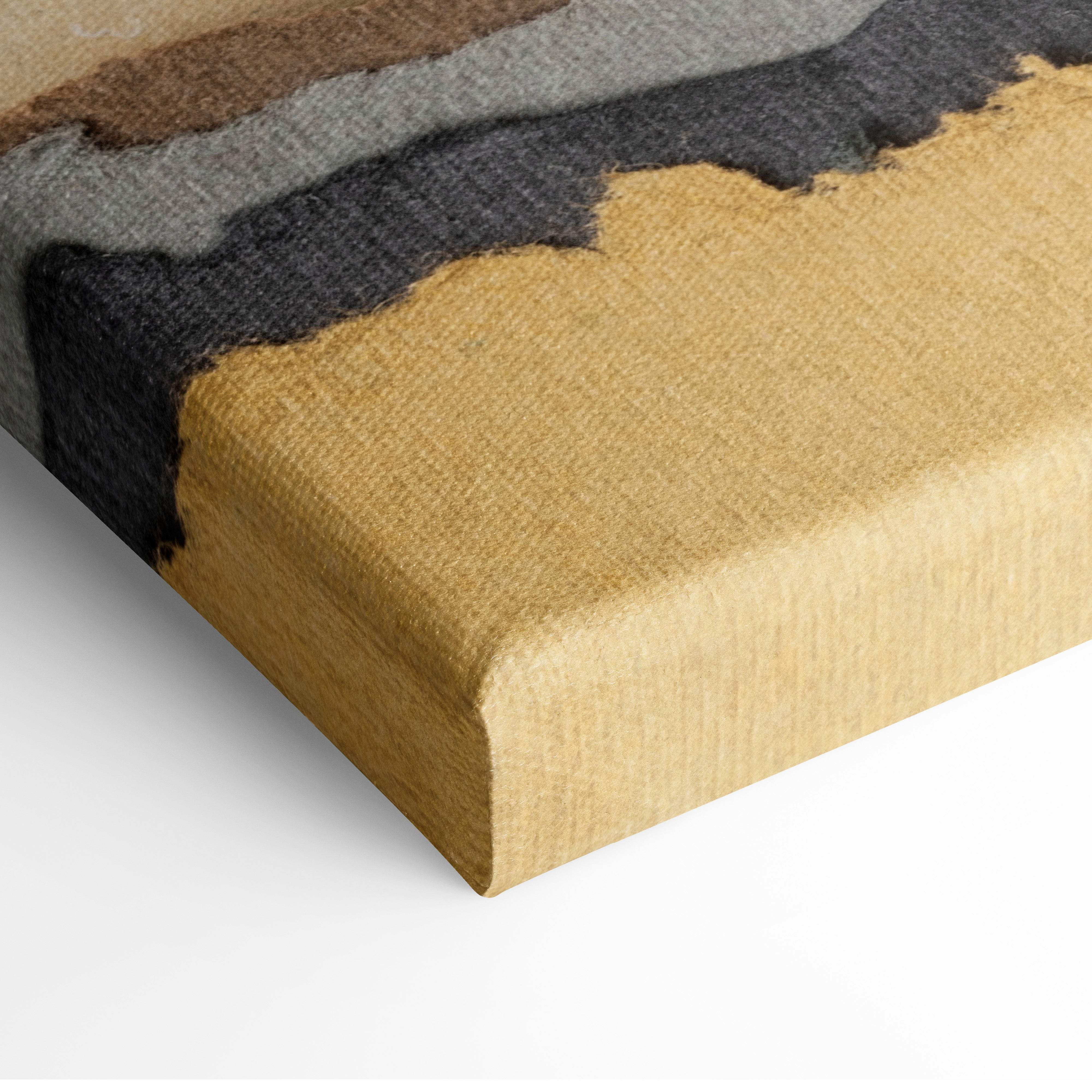 A textured canvas print featuring abstract mustard yellow gray and black tones with motivational wall art text
