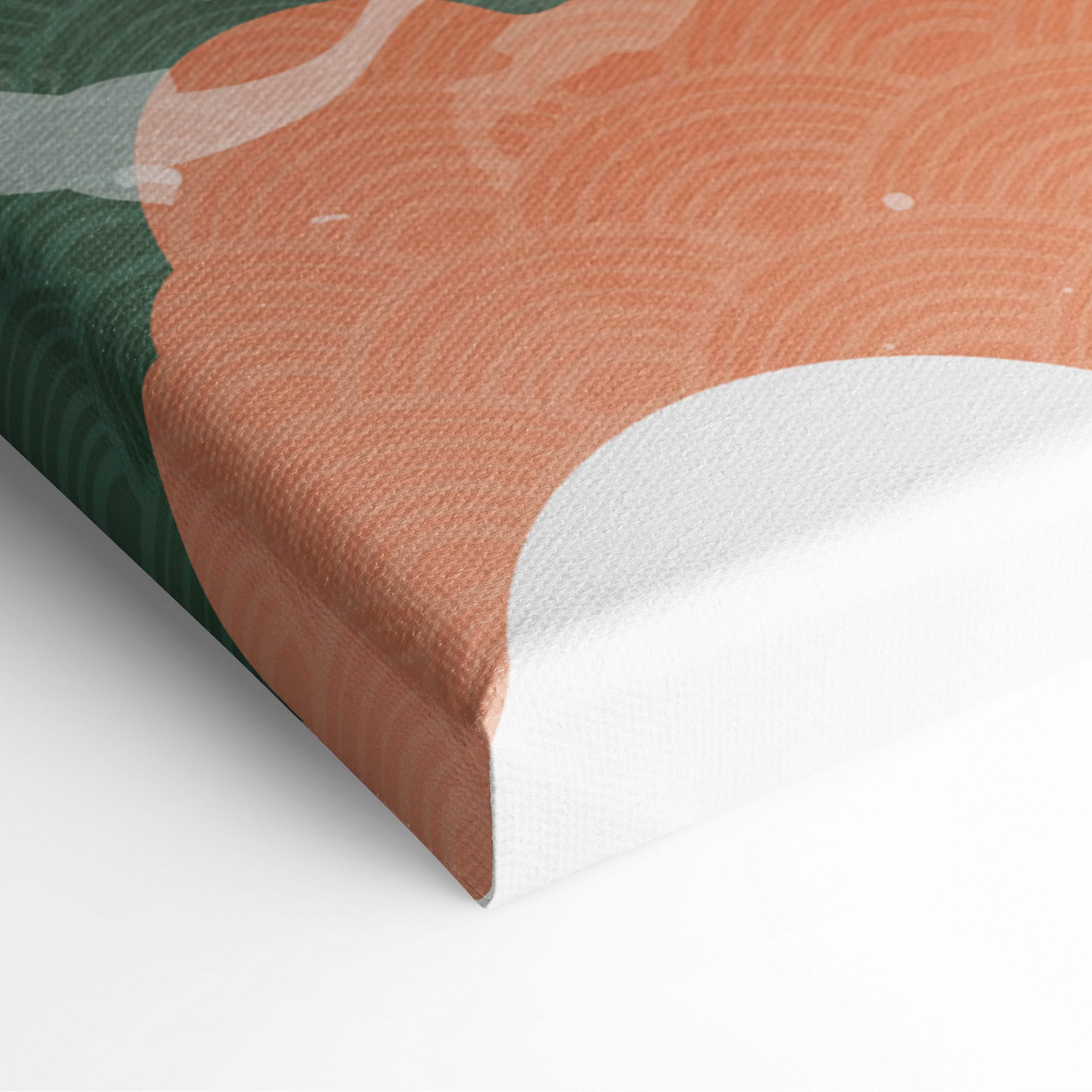Koi fish crane canvas wall art with stylized orange and deep green textured abstract design for living room decor