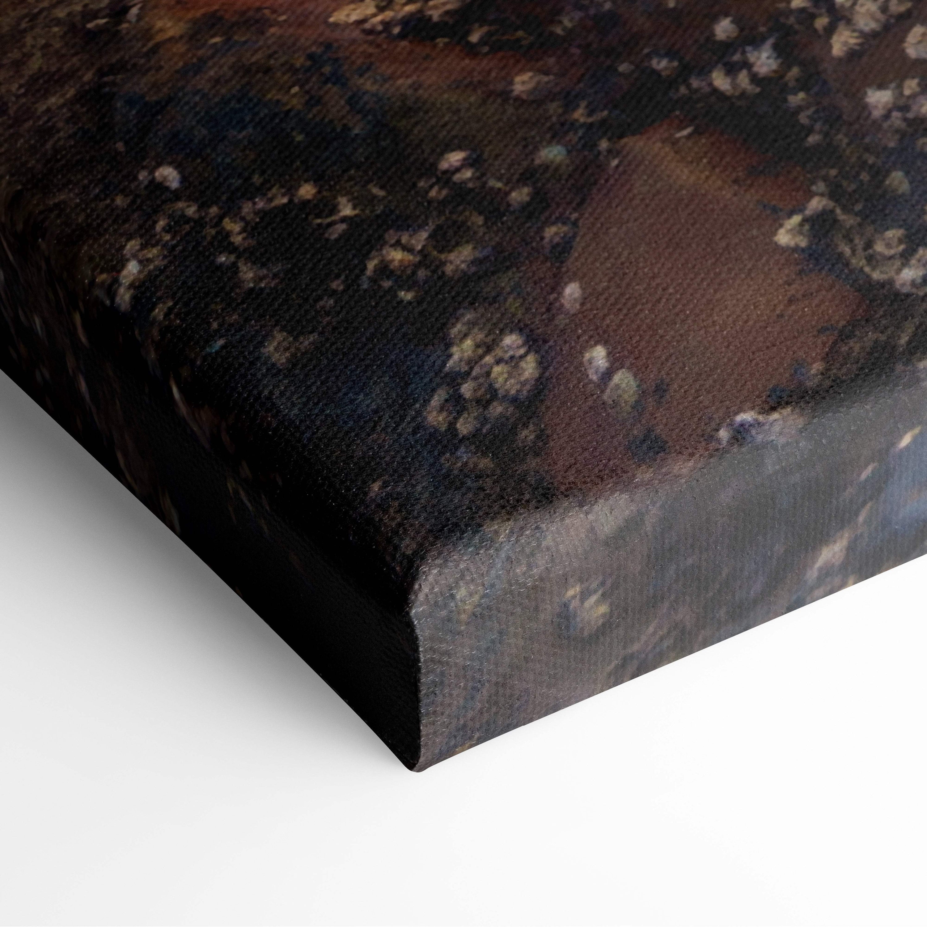 Black canvas print with textured earthy abstract design in muted browns and grays motivational leadership art