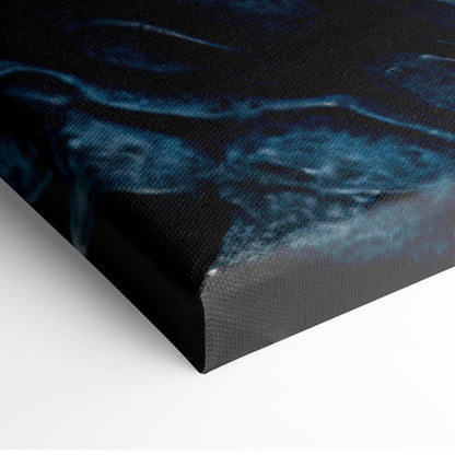 Azure Dragon Eye Canvas Wall Art – Hyper-Detailed Blue Iris, Scaled Skin Texture, Mythical Creature Macro, Dark Fantasy Close-Up Print