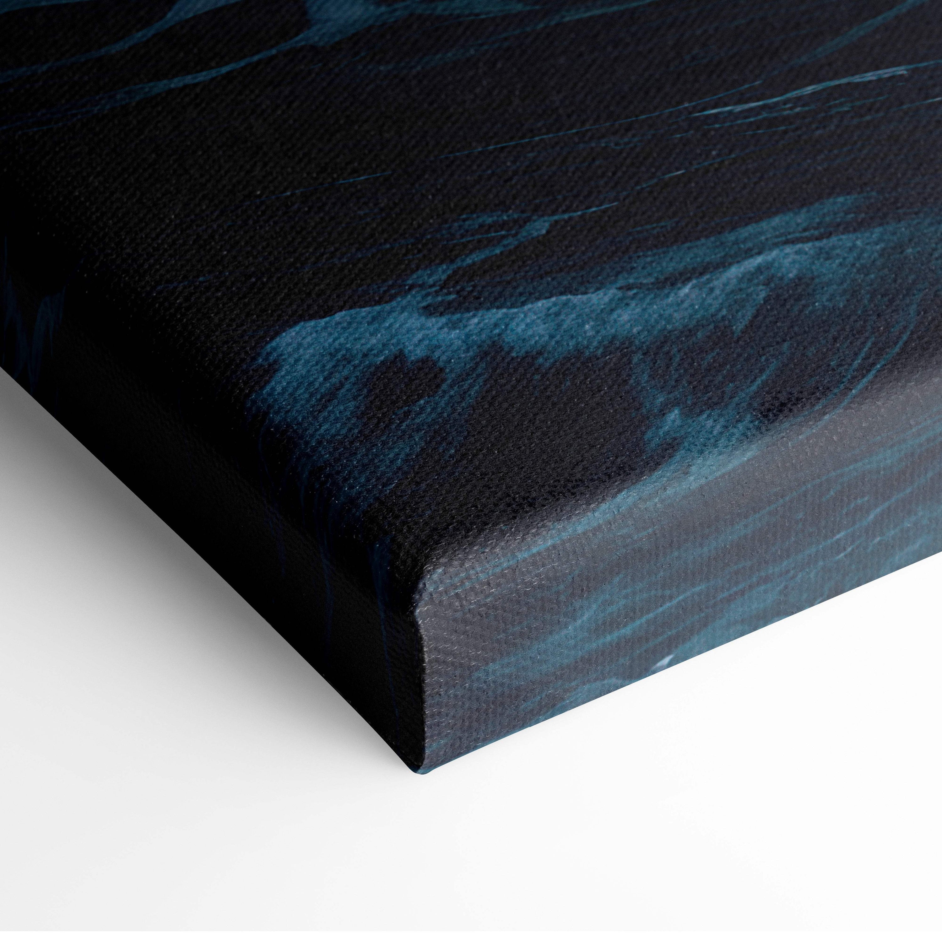 Red and white lighthouse wall art with swirling teal marble patterns on black canvas depicting a stormy ocean scene