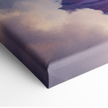 Purple and beige abstract canvas wall art with textured fabric surface dreamy celestial decor for bedroom or living room