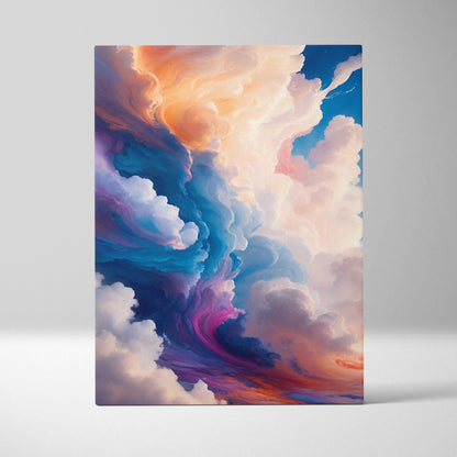 Blue pink cloudscape canvas wall art painting with vibrant orange pink purple and blue abstract swirling clouds for modern decor