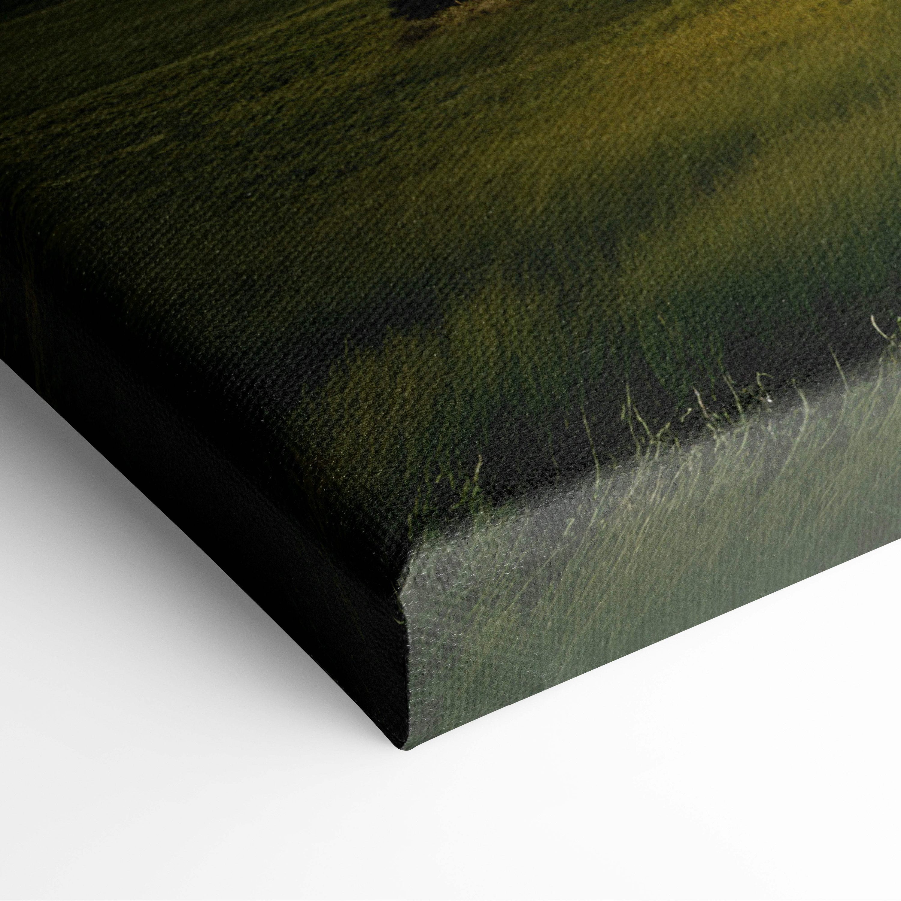 Canvas print of epic supercell storm art with textured green field and fiery orange sky for dramatic wall decor