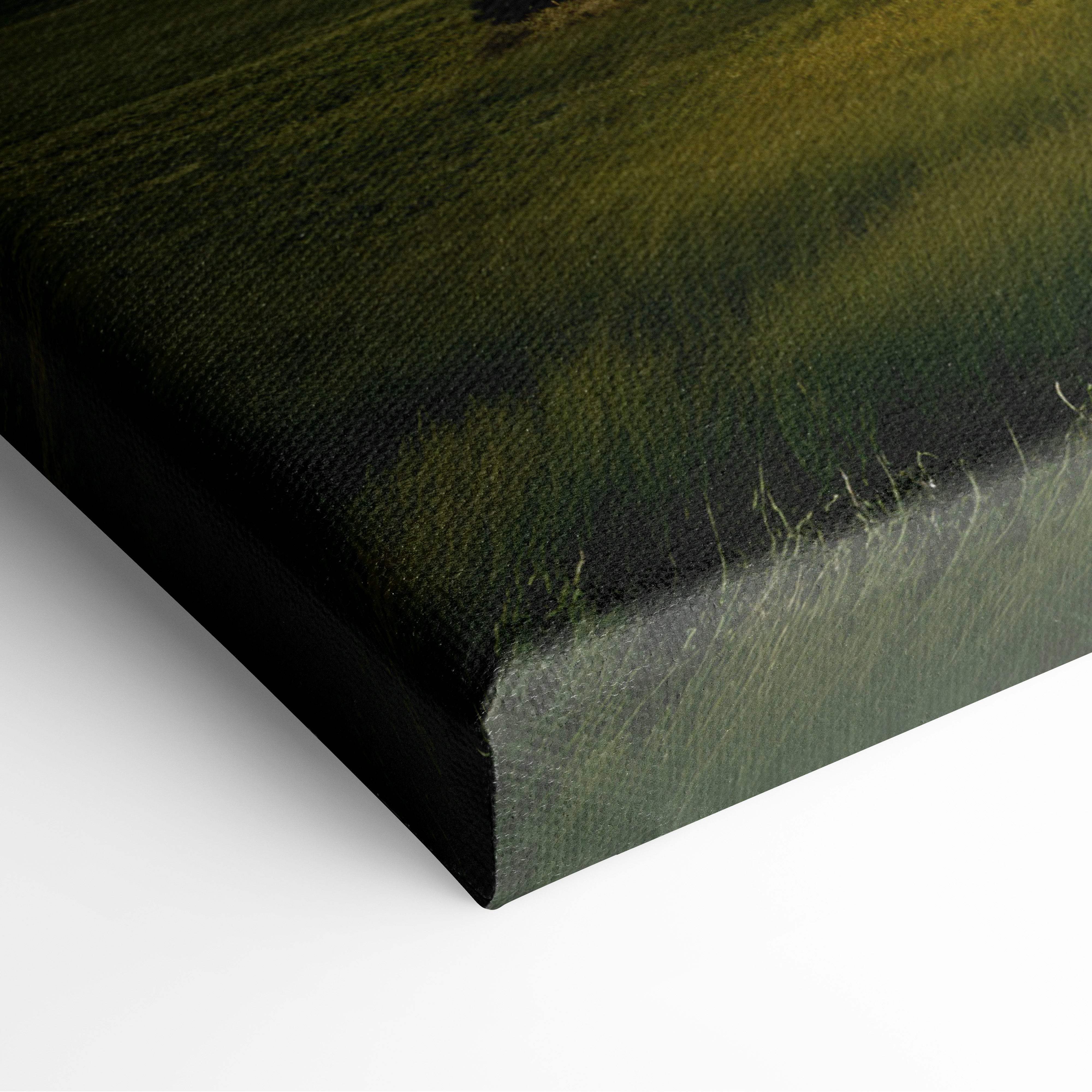 Canvas print of epic supercell storm art with textured green field and fiery orange sky for dramatic wall decor