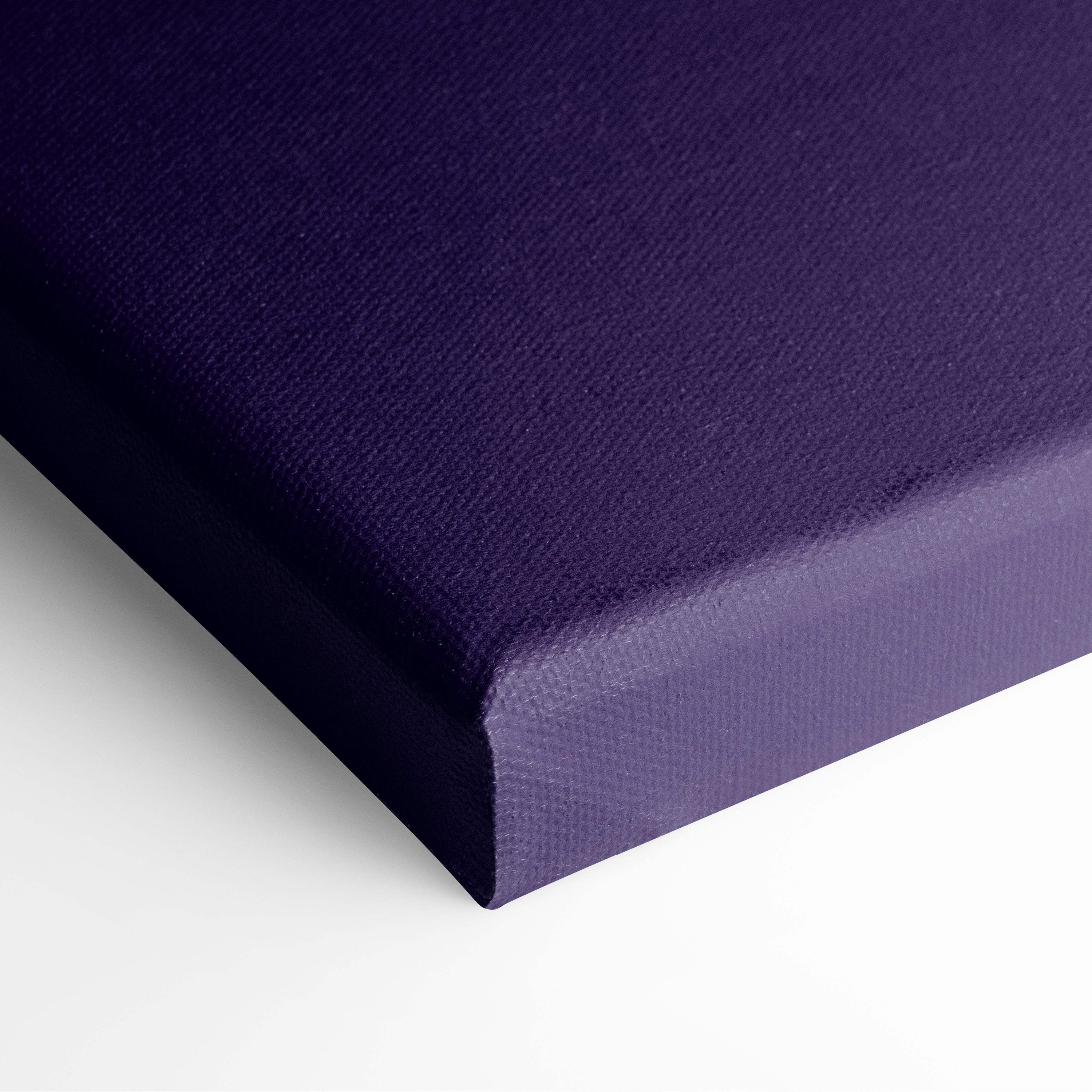 Deep purple canvas art print with textured woven surface and raised edges retrowave city skyline decor