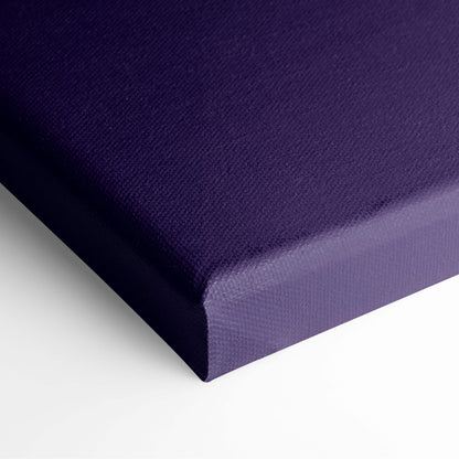 Deep purple canvas art print with textured woven surface and raised edges retrowave city skyline decor