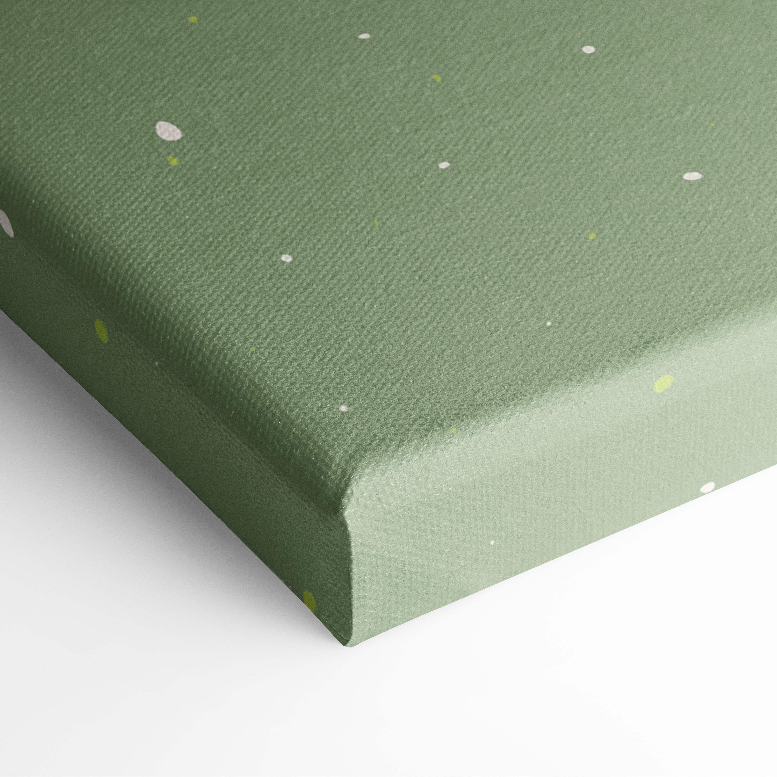 Olive green canvas wall art with subtle white and pale yellow speckled pattern for modern office decor