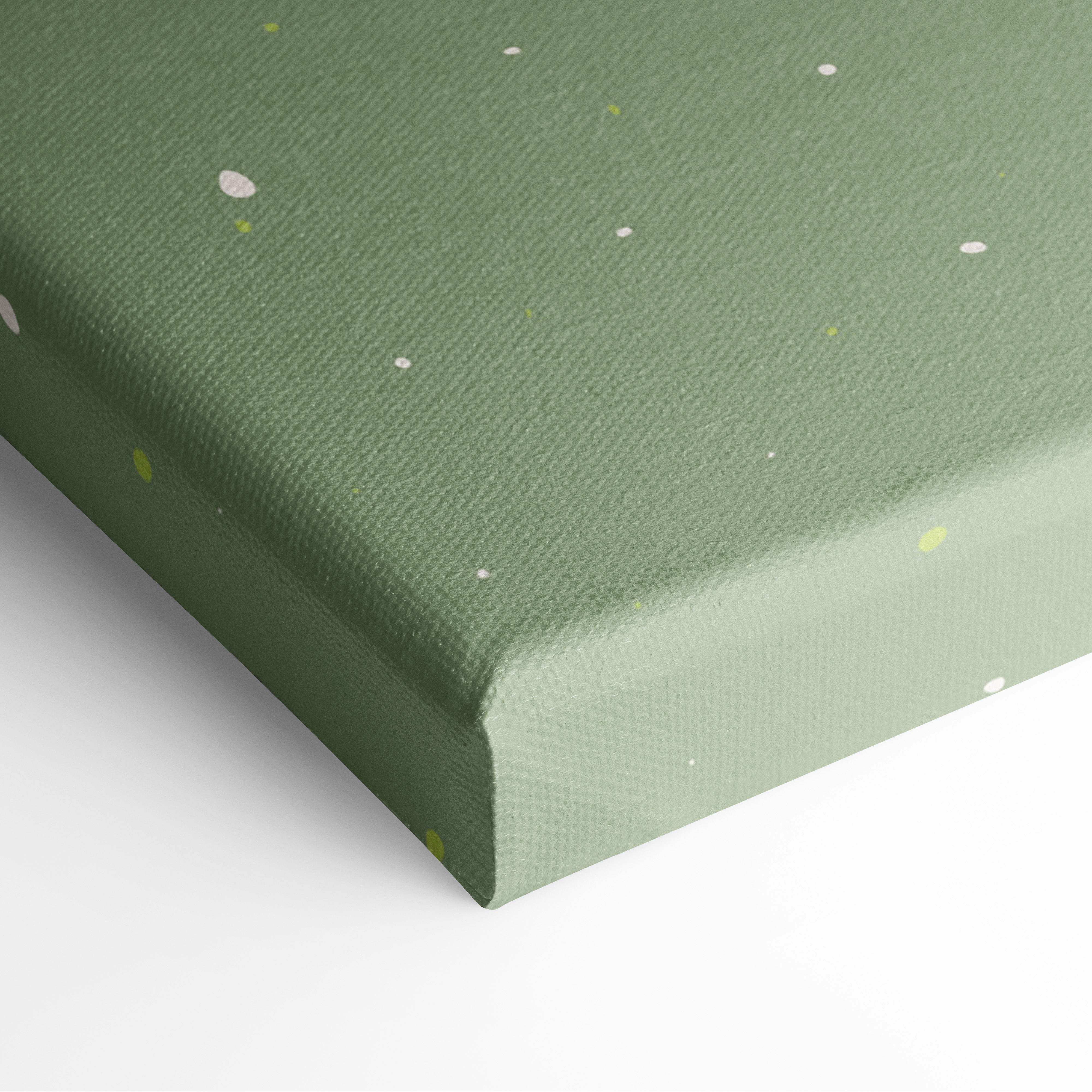 Olive green canvas wall art with subtle white and pale yellow speckled pattern for modern office decor