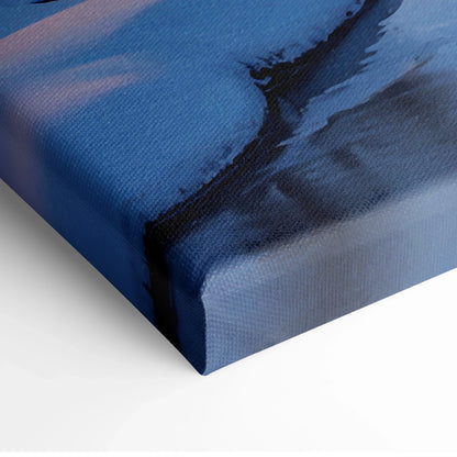 Canvas wall art print featuring snowy forest with blue and dark tones and detailed texture.