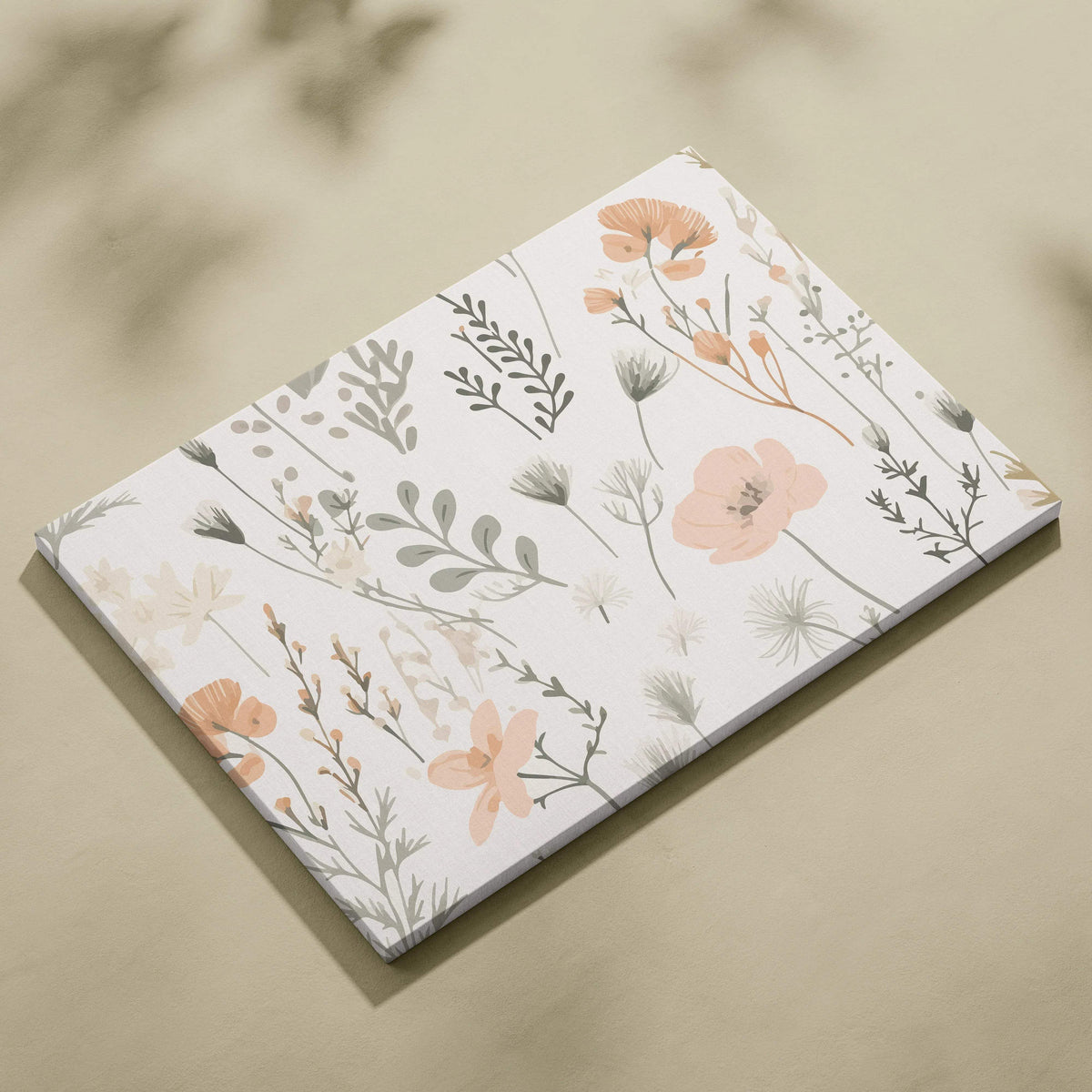 Delicate wildflower canvas notebook in blush sage beige floral pattern