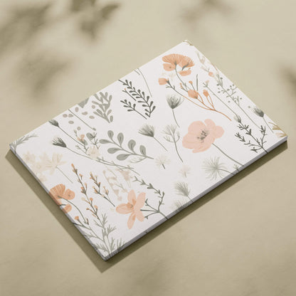 Delicate wildflower canvas notebook in blush sage beige floral pattern