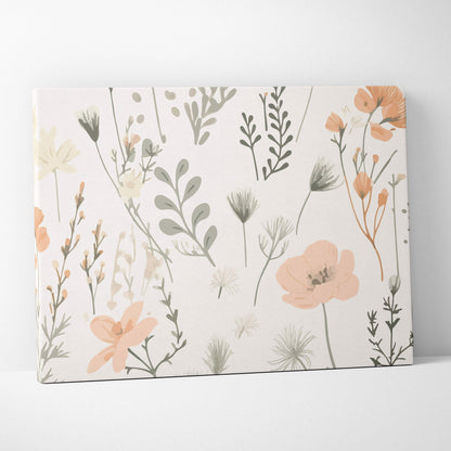 Delicate wildflower canvas wall art in blush sage beige airy mood