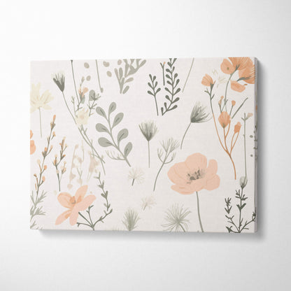 Delicate wildflower botanical canvas wall art in blush sage beige