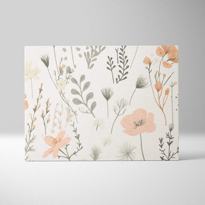 Delicate wildflower canvas wall art in blush sage beige airy mood