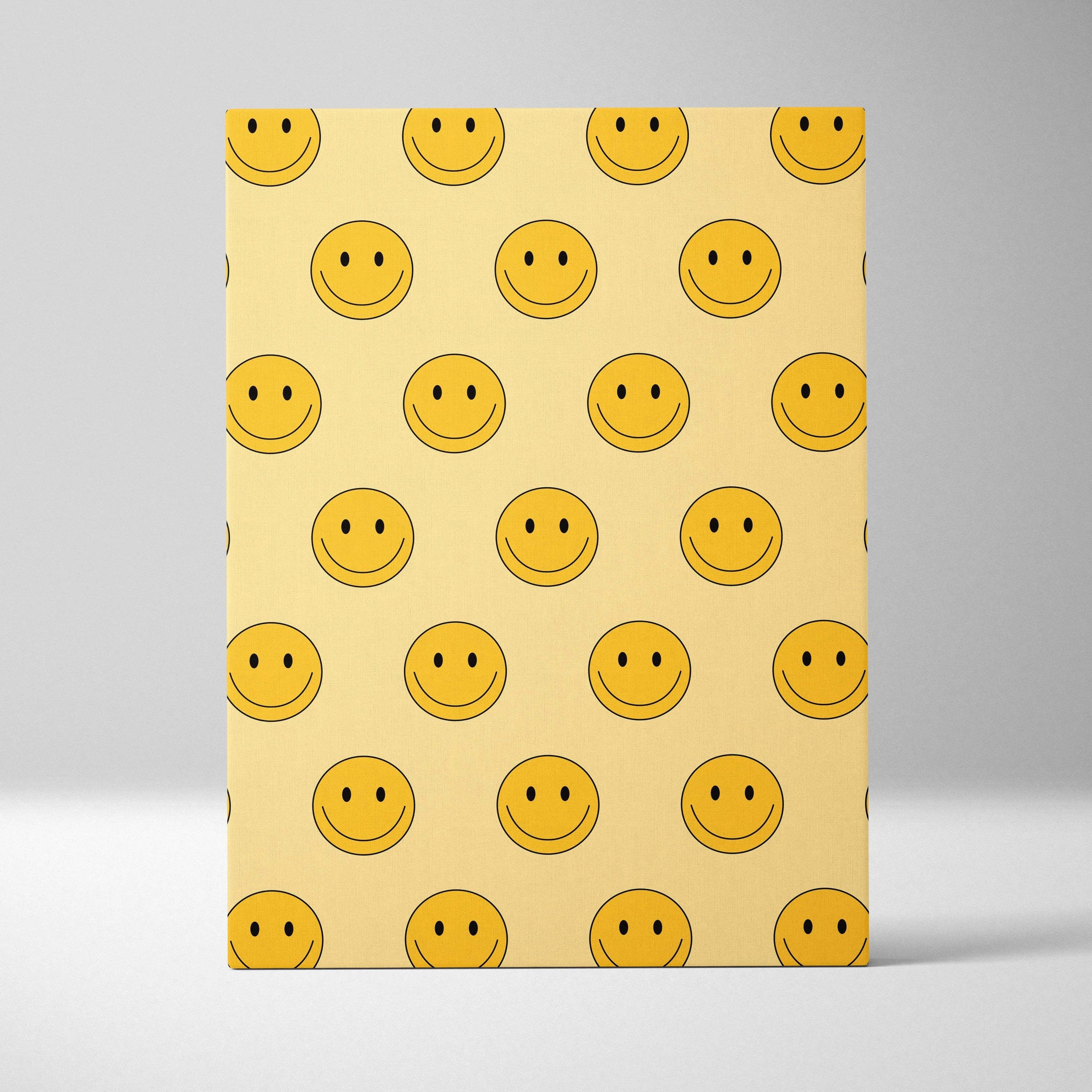 Cheerful yellow smiley pattern notebook on beige minimalist pop art background