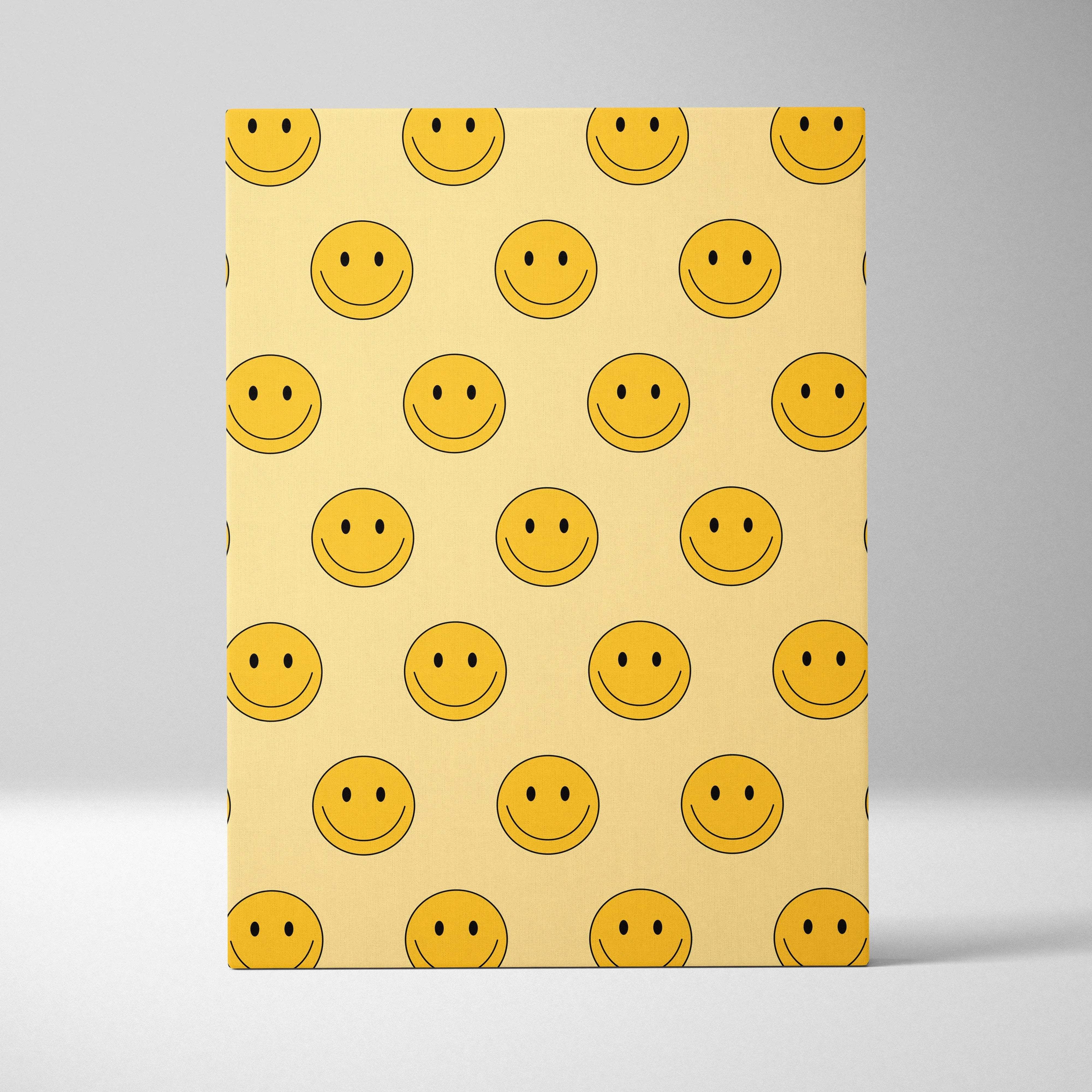 Cheerful yellow smiley pattern notebook on beige minimalist pop art background