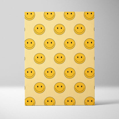 Cheerful yellow smiley pattern notebook on beige minimalist pop art background