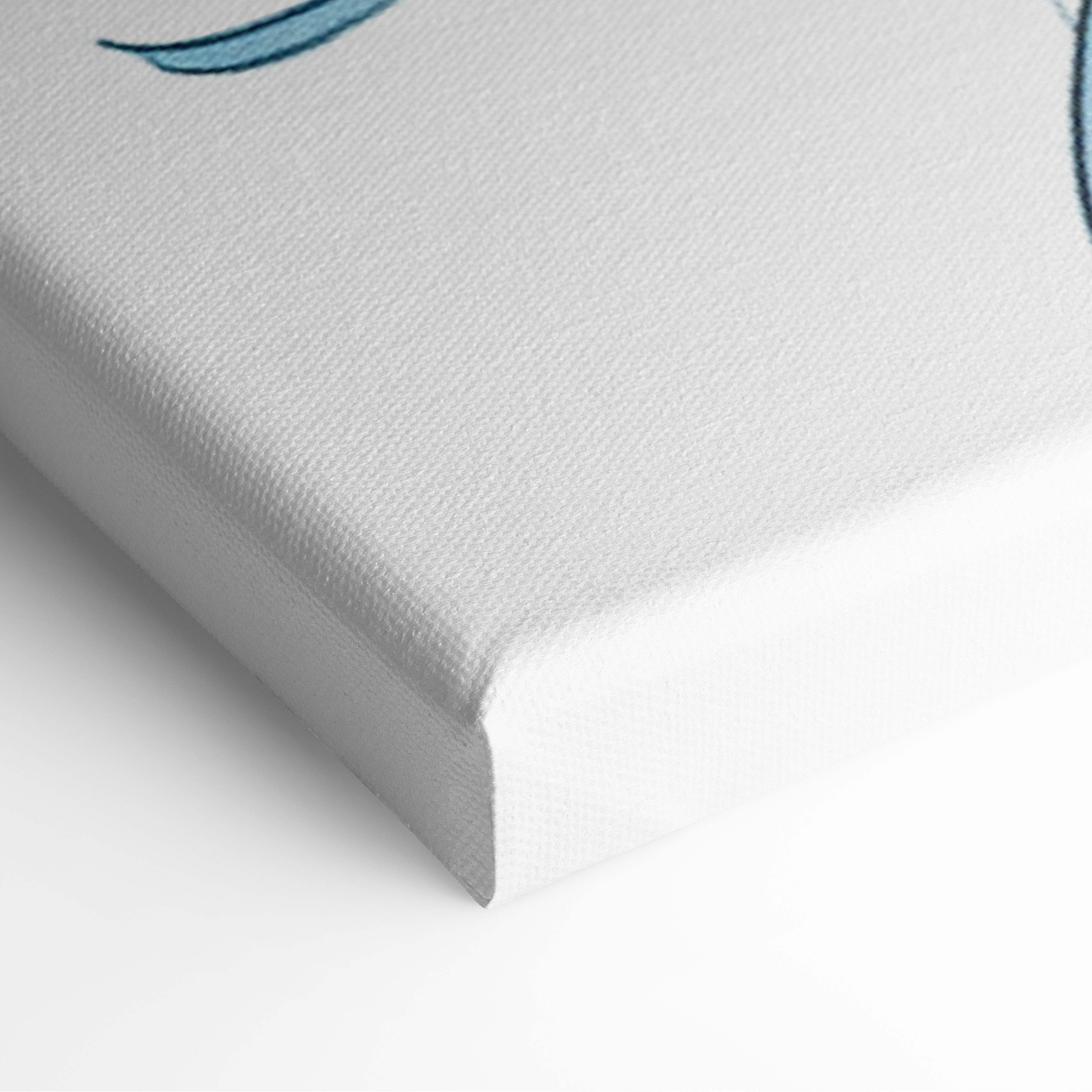 Blue hair anime girl canvas wall art print with white textured surface and light blue decorative line for modern rooms