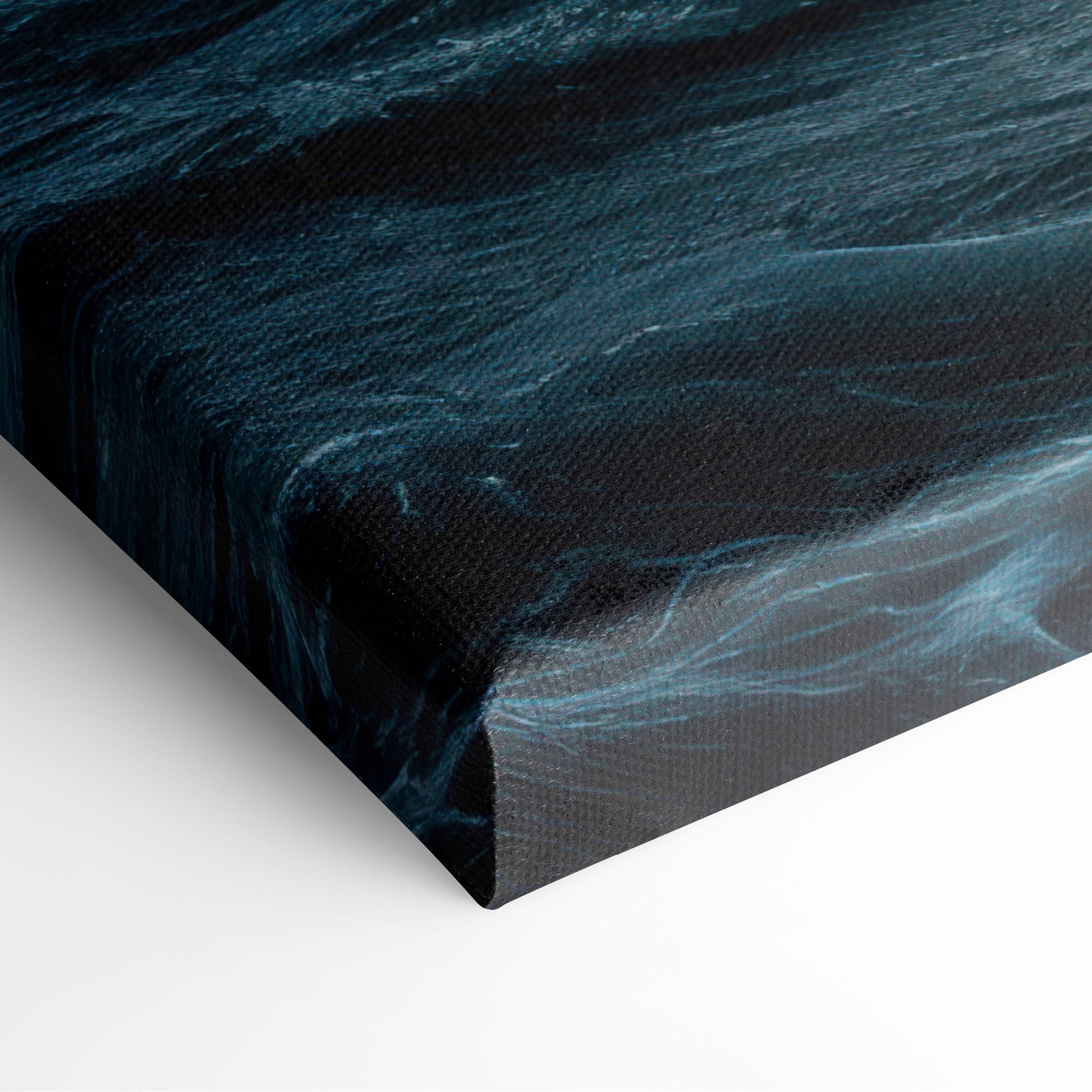 Stormy ocean waves canvas art featuring dark blue ocean wave with textured fabric surface for dramatic coastal decor
