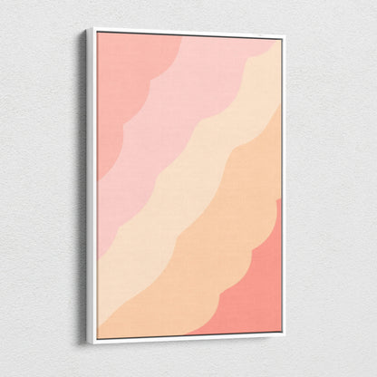 Modern abstract wavy canvas wall art in blush pink peach beige tones, framed