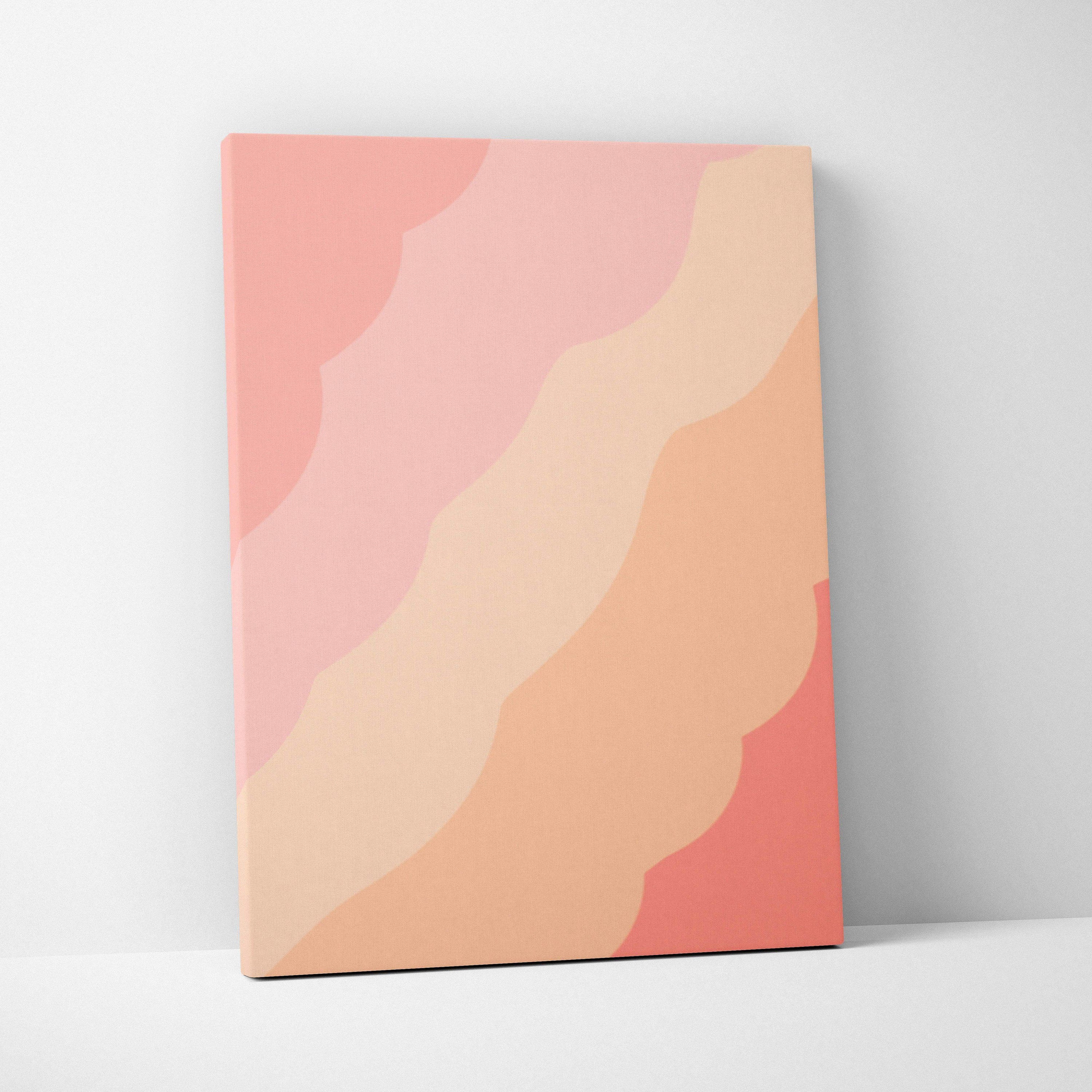 Abstract wavy canvas wall art in warm pastel peach coral tones