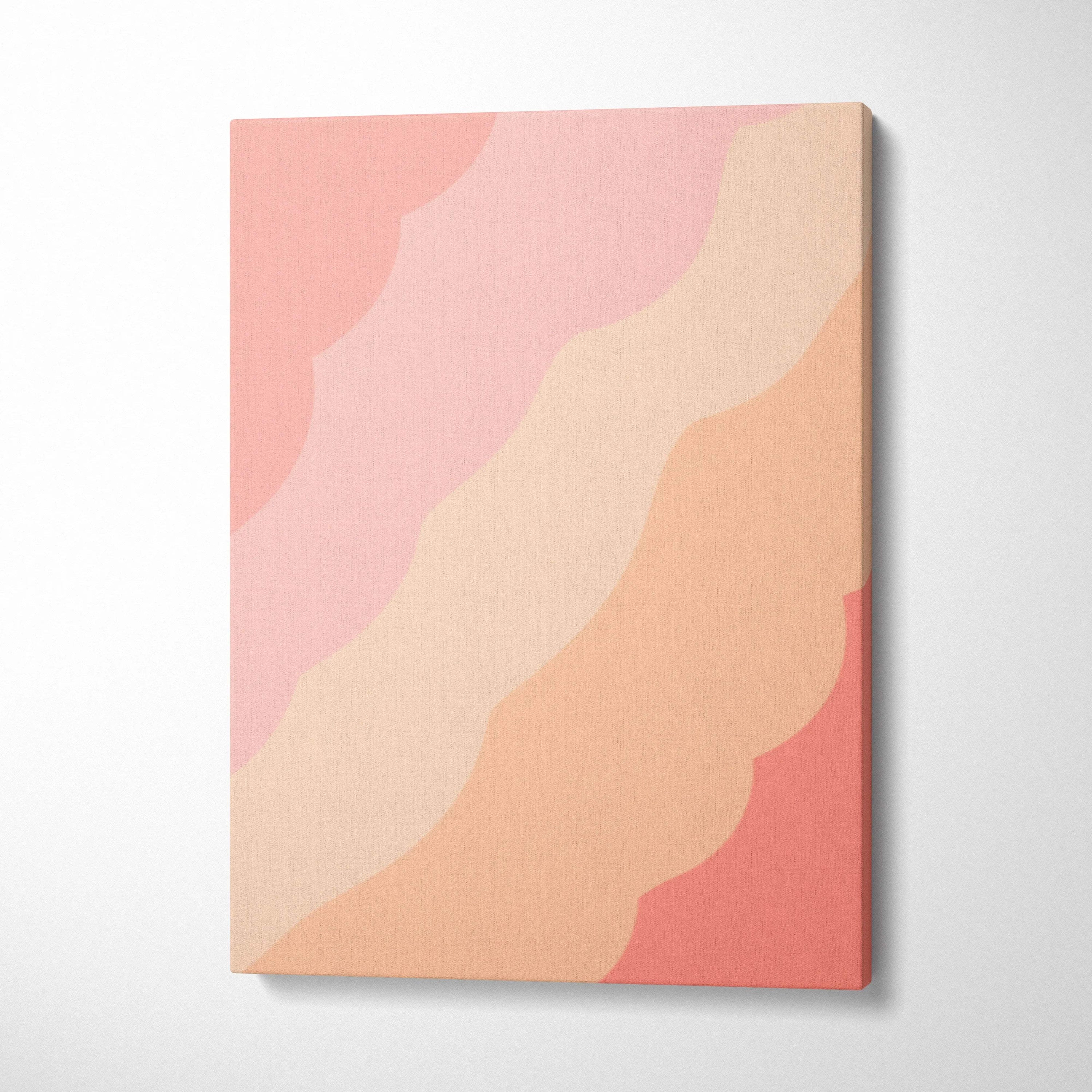 Modern abstract wavy canvas wall art in blush pink peach beige tones