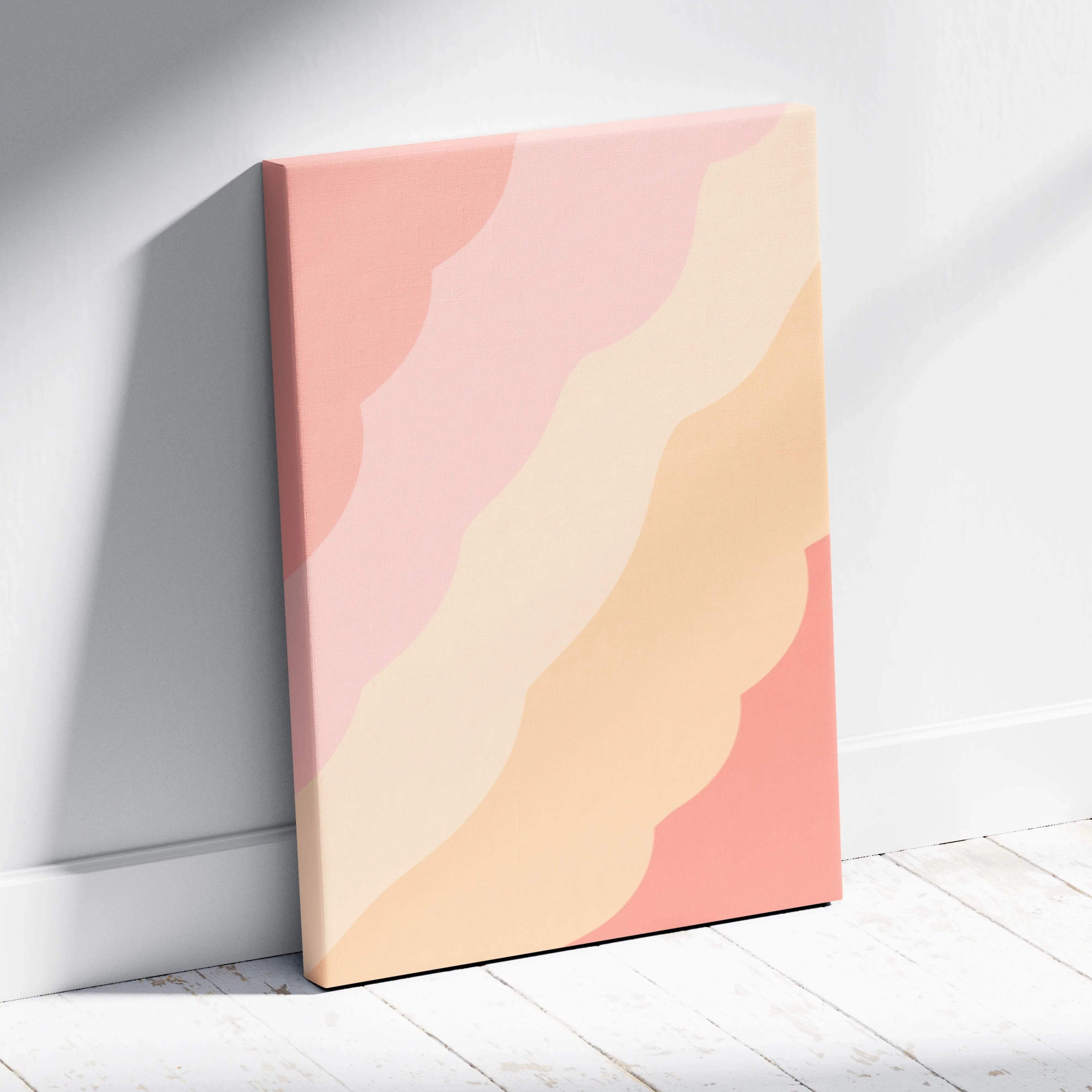 Abstract wavy canvas wall art in pastel pink peach beige tones