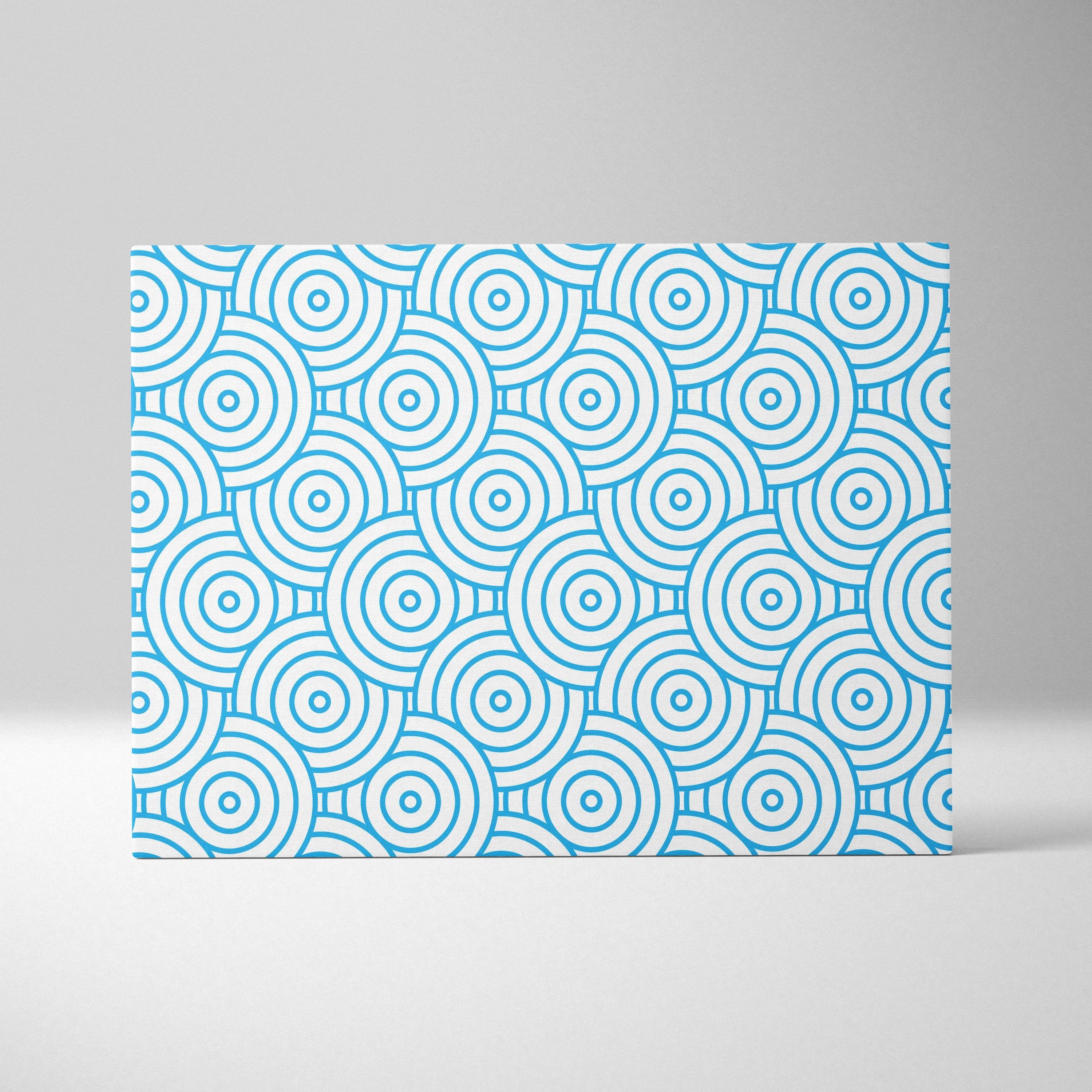 Modern blue concentric circle pattern canvas wall art on white background