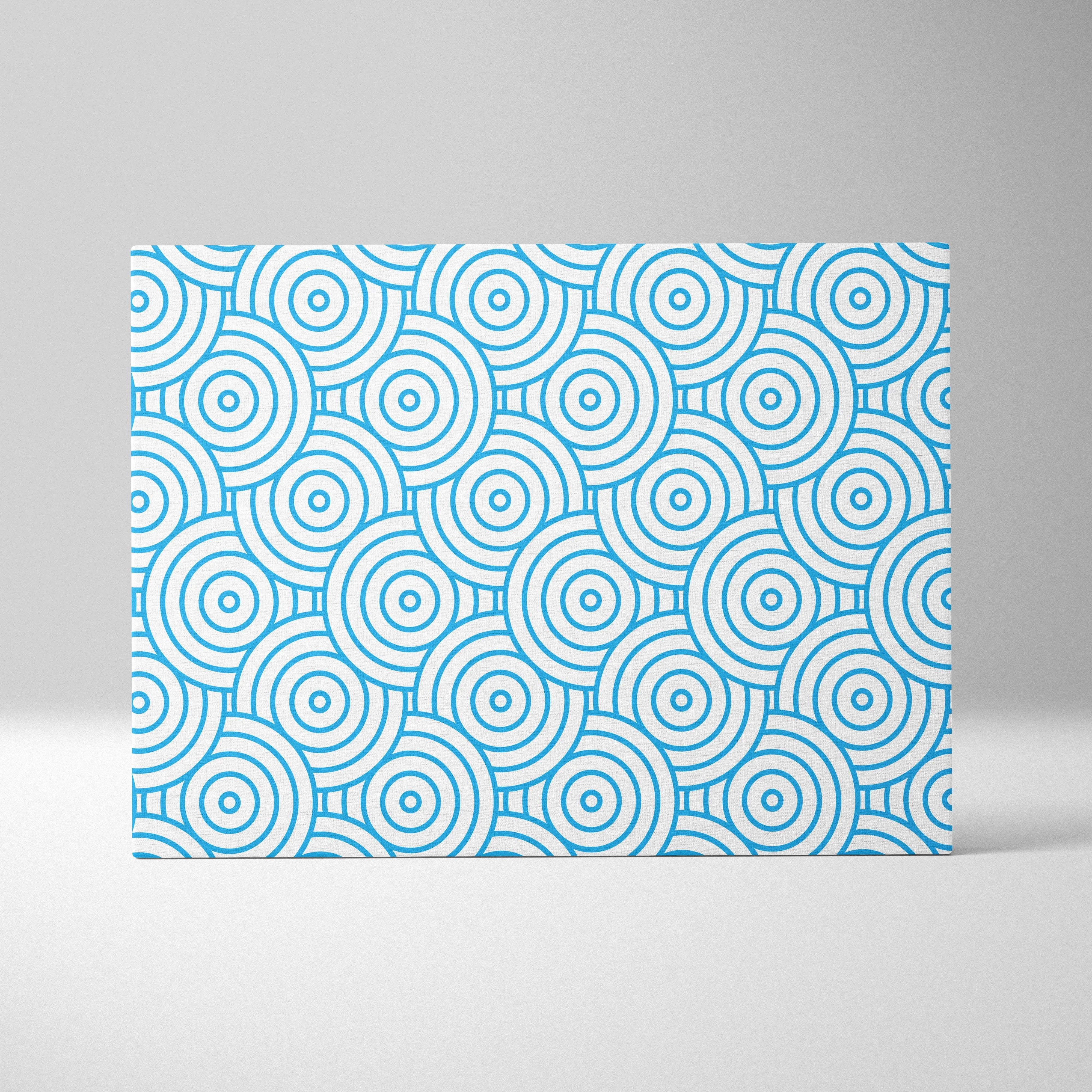 Modern blue concentric circle pattern canvas wall art on white background