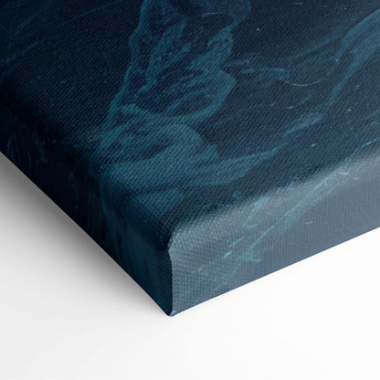 Dark teal abstract canvas painting with swirling marbled patterns ocean waves at sunset wall art for coastal decor