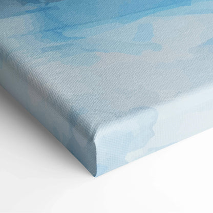Blue watercolor tropical island canvas wall art with palm trees and ocean waves