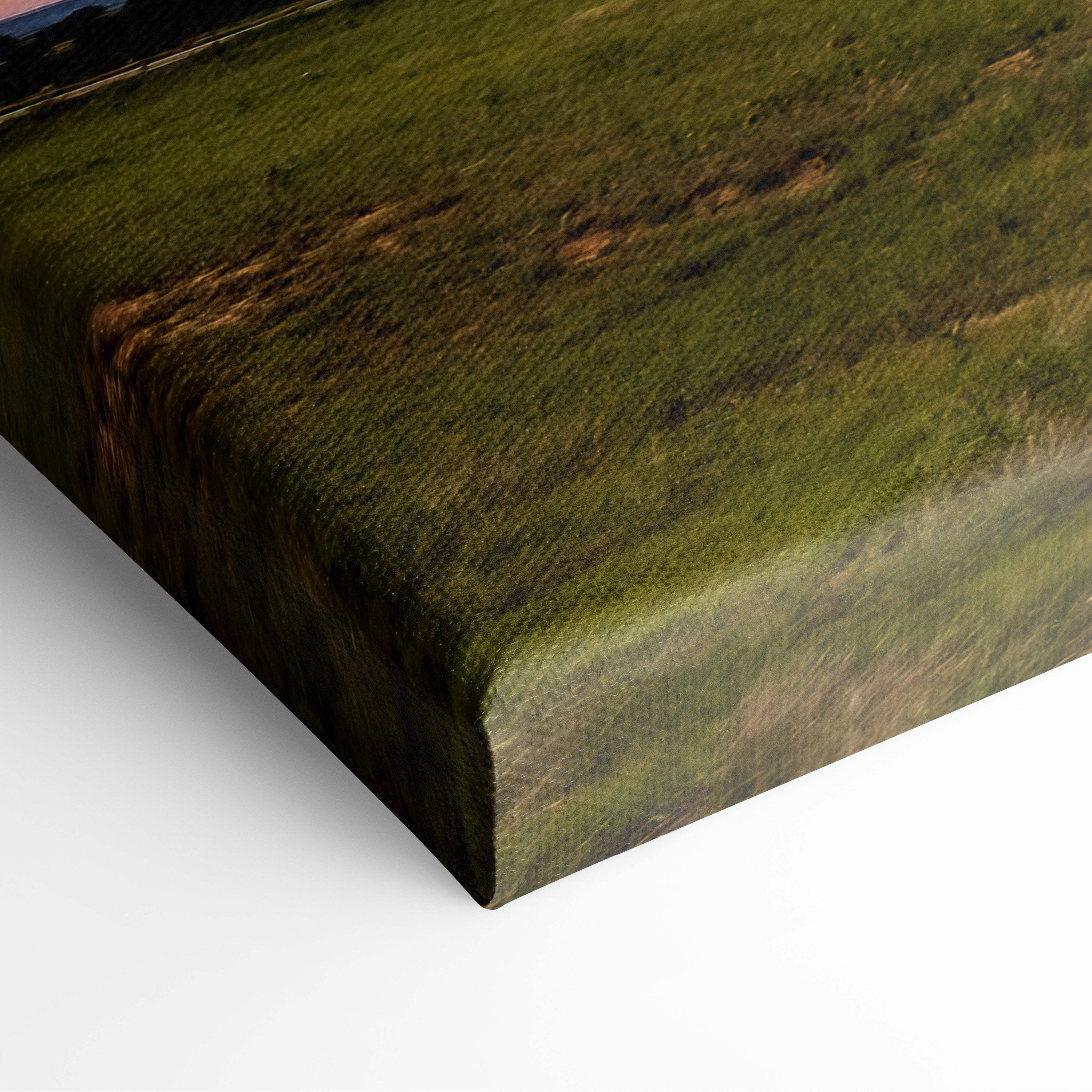 Supercell storm cloud canvas art featuring a textured green field with earthy brown patches and brushstroke details