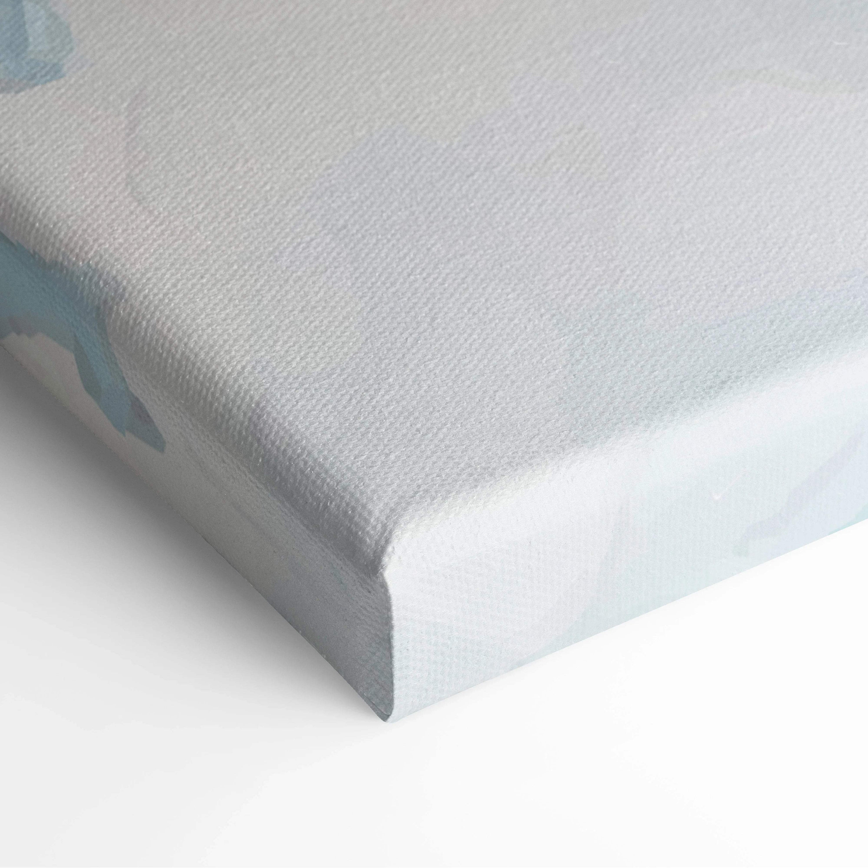 Gray canvas print of powerful ocean wave in deep blue aqua and white foam