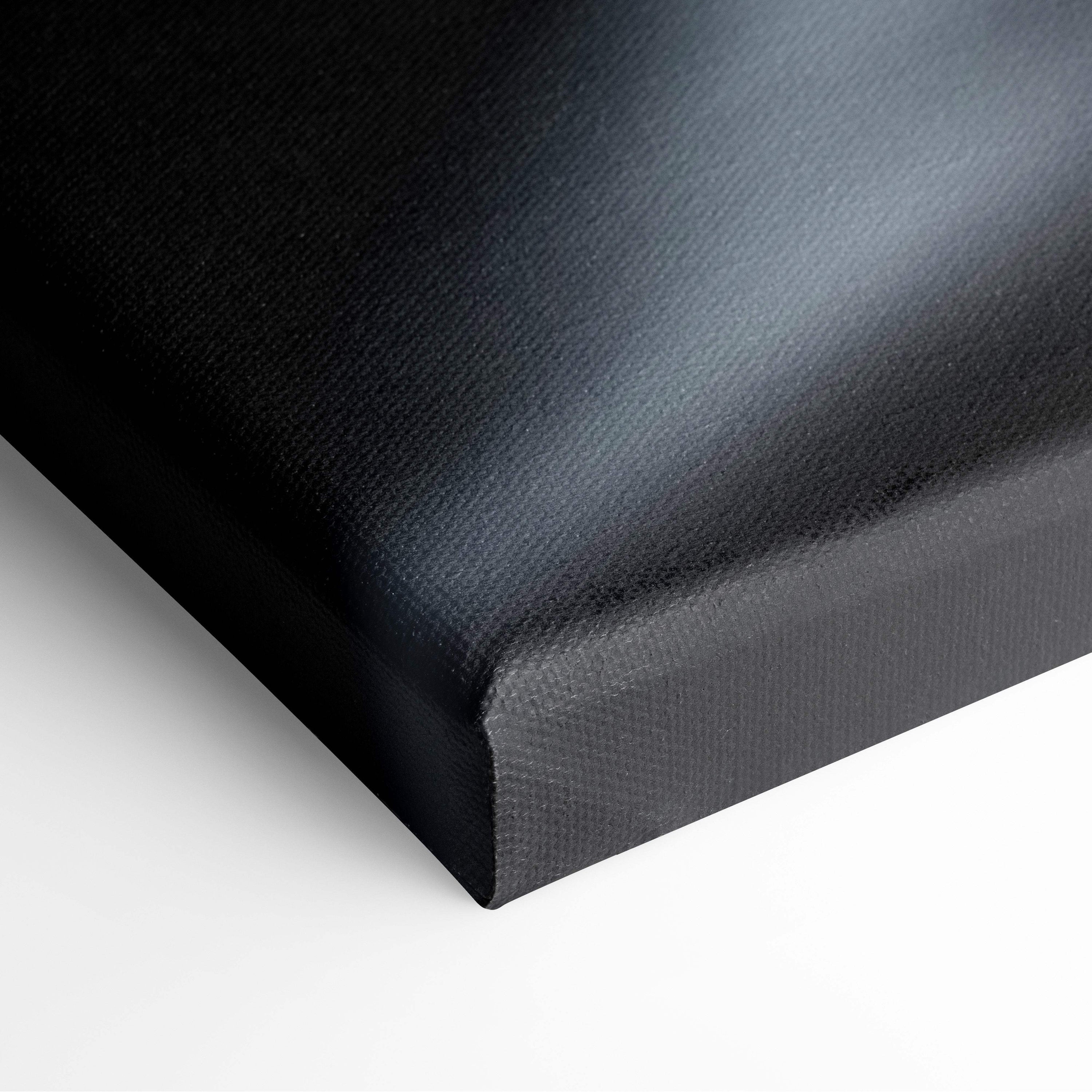 Black canvas print with textured matte finish and raised edges featuring futuristic hypercar tunnel neon art