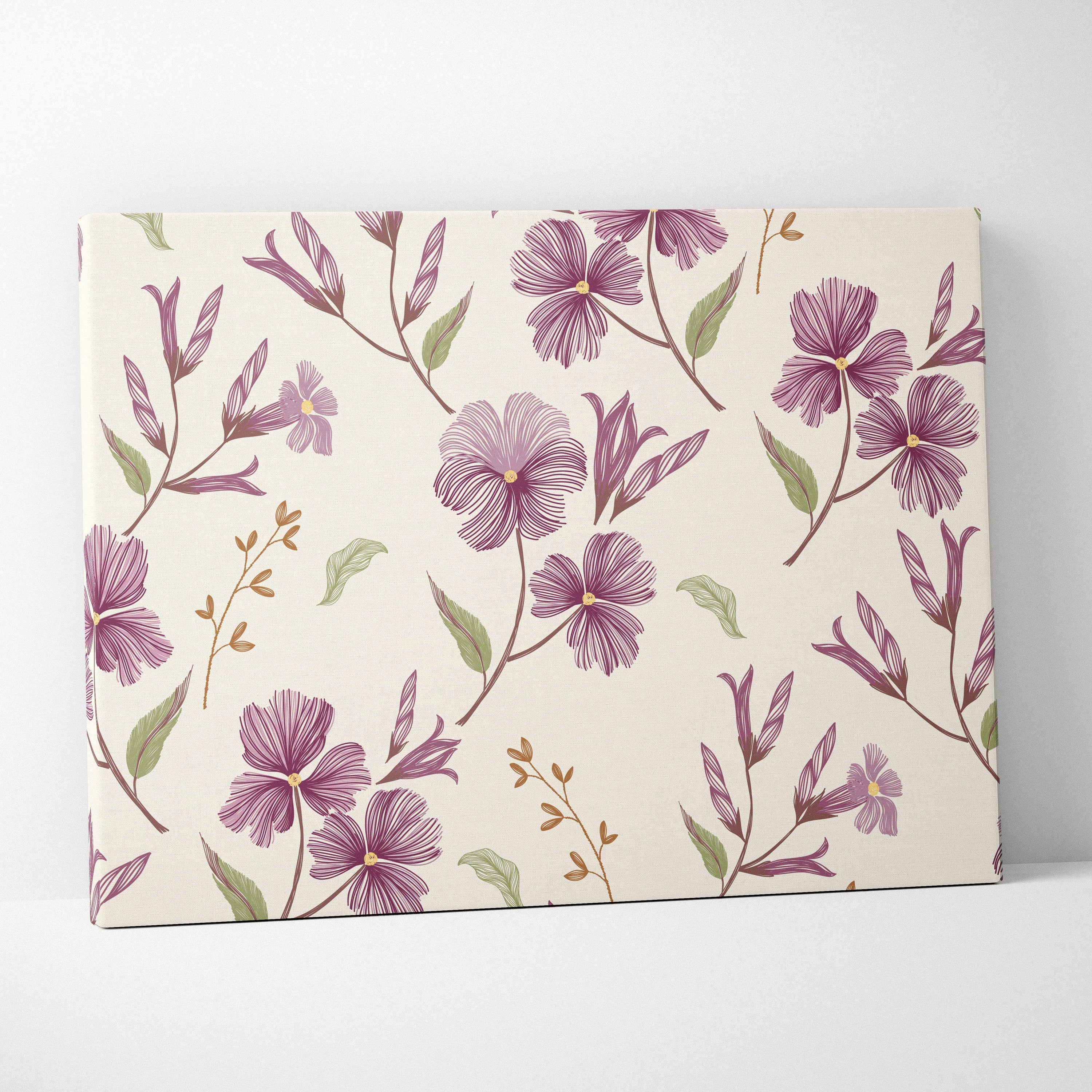 Seamless purple wildflower floral pattern canvas wall art in soft romantic mood