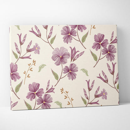 Seamless purple wildflower floral pattern canvas wall art in soft romantic mood