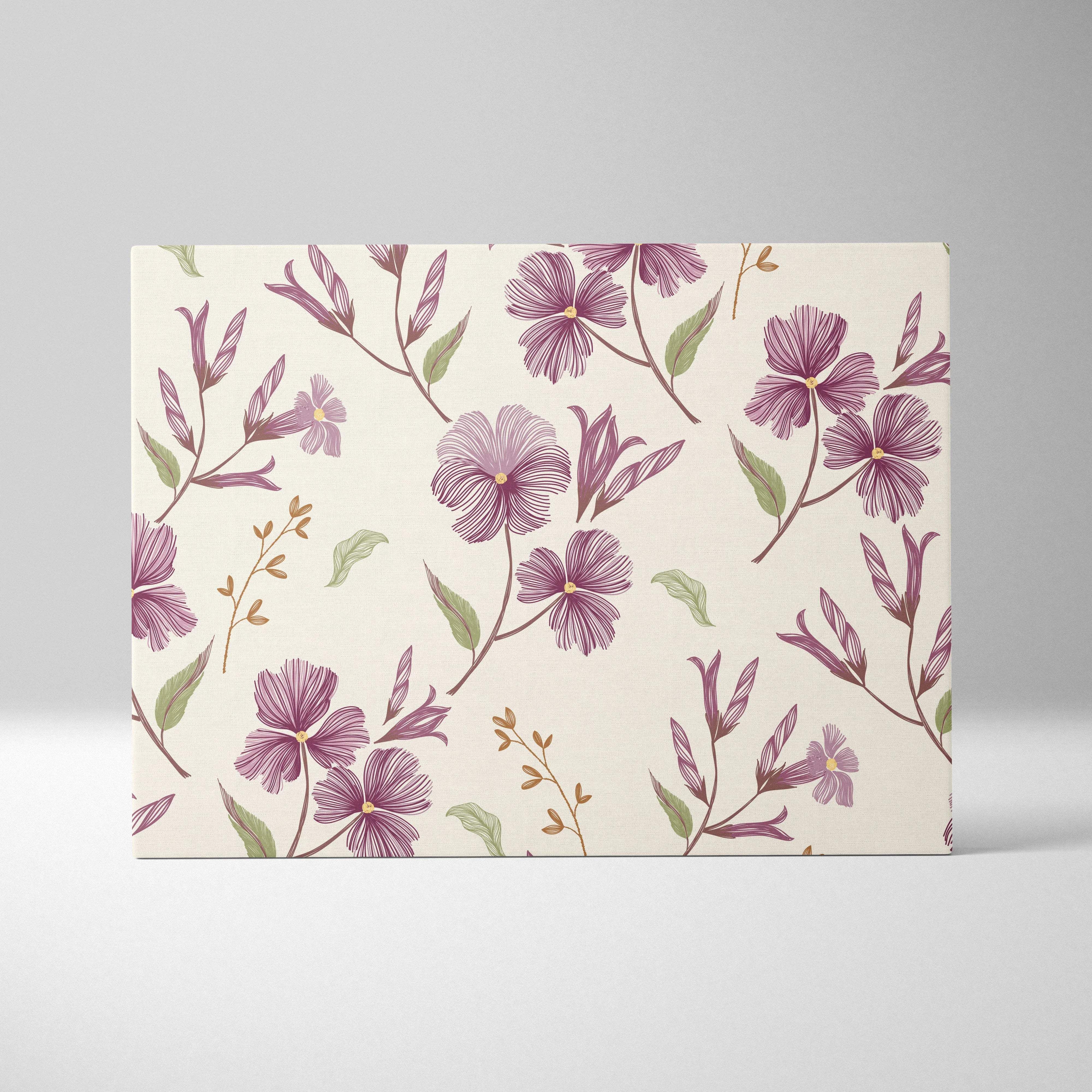 Seamless purple wildflower floral canvas wall art in soft romantic mood