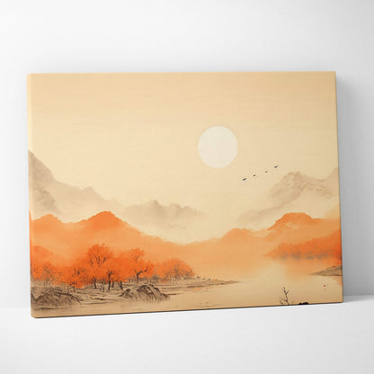 Minimalist watercolor autumn mountain landscape canvas print