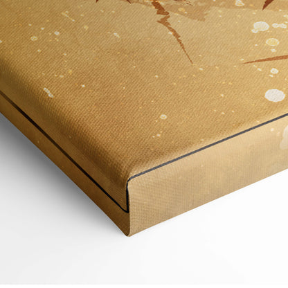 Gold bamboo canvas wall art featuring a gold textured surface with abstract splatter in sepia zen calligraphy style