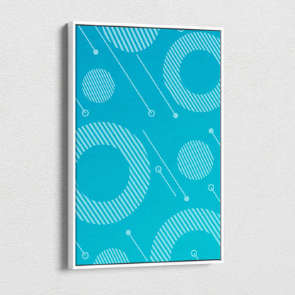 Abstract geometric canvas wall art with teal light blue circles stripes diagonal lines