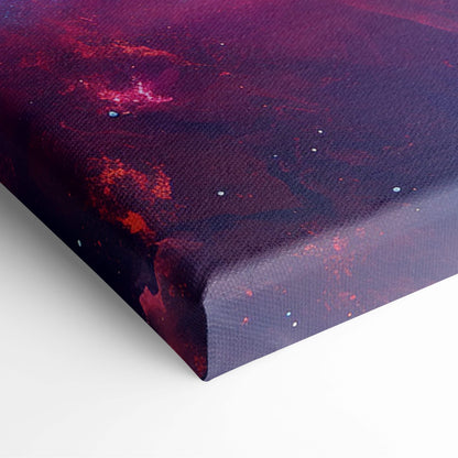 Cosmic nebula canvas wall art print featuring a deep purple and red galaxy spiral on textured canvas for dreamy rooms