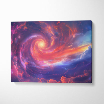 Cosmic nebula canvas wall art print featuring vibrant pink purple galaxy spiral nebulae on deep blue starry background