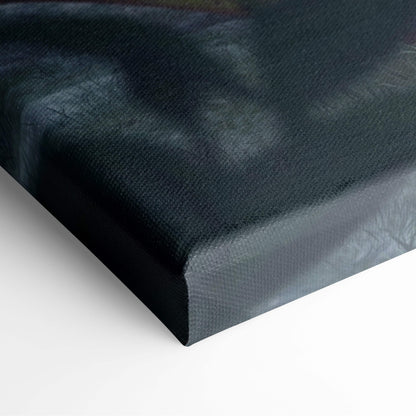 Black canvas print with textured surface and grayish undertones featuring samurai temple and red torii gate artwork