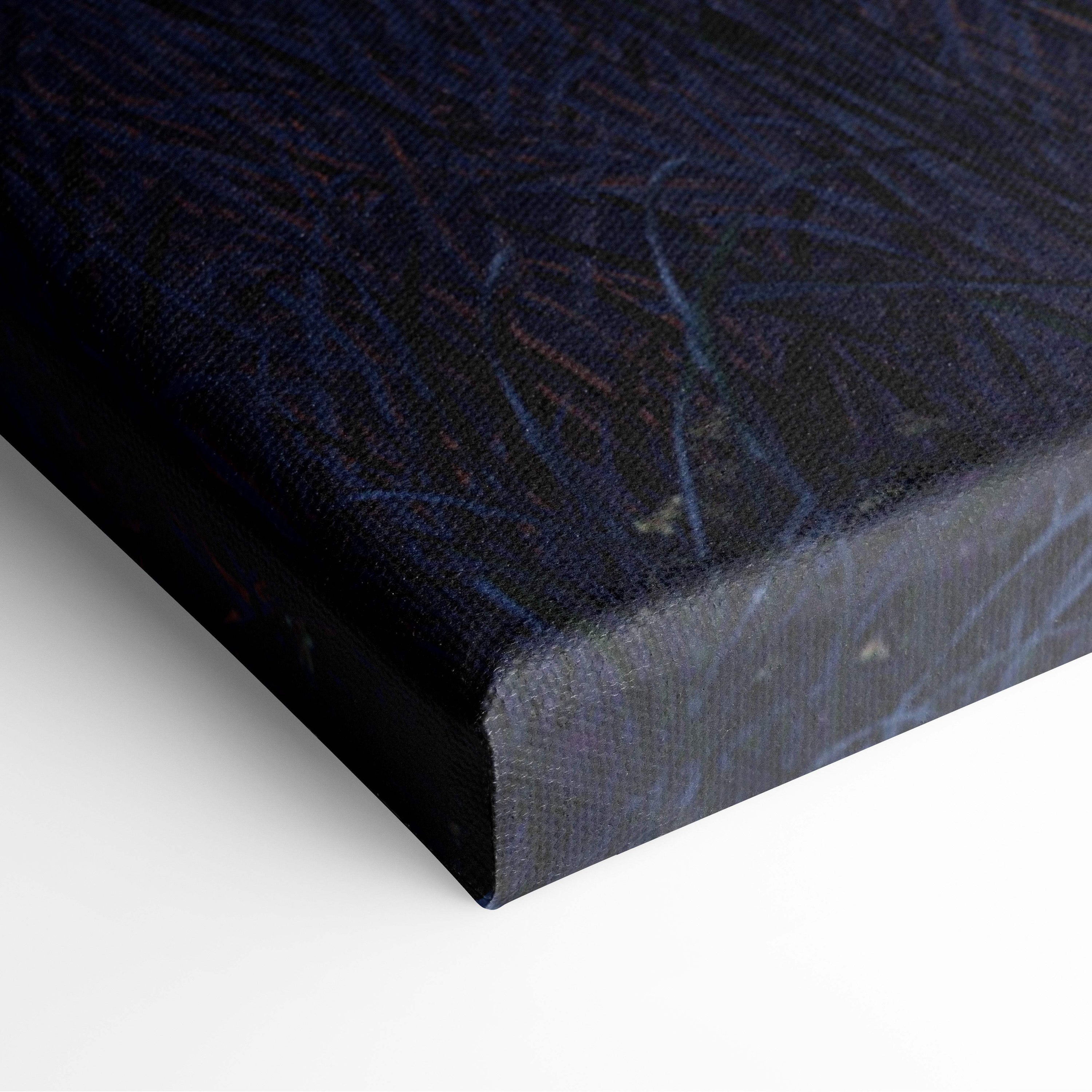 Dark blue canvas print with textured abstract pattern from western sunset red cowboy horse ranch landscape decor